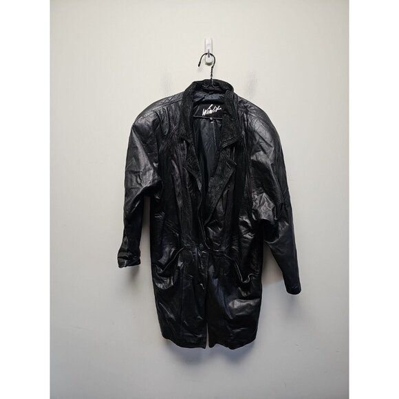 Winlit Jackets & Blazers - Vintage 80s Winlit Leather Jacket Long Shoulder Pads Black Womens Size M Retro